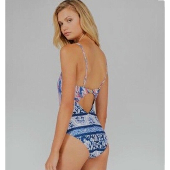 Made By Minkpink One Piece Swimsuit Resort Indigo Sunset Multicolor boho Sz XL - Picture 2 of 7